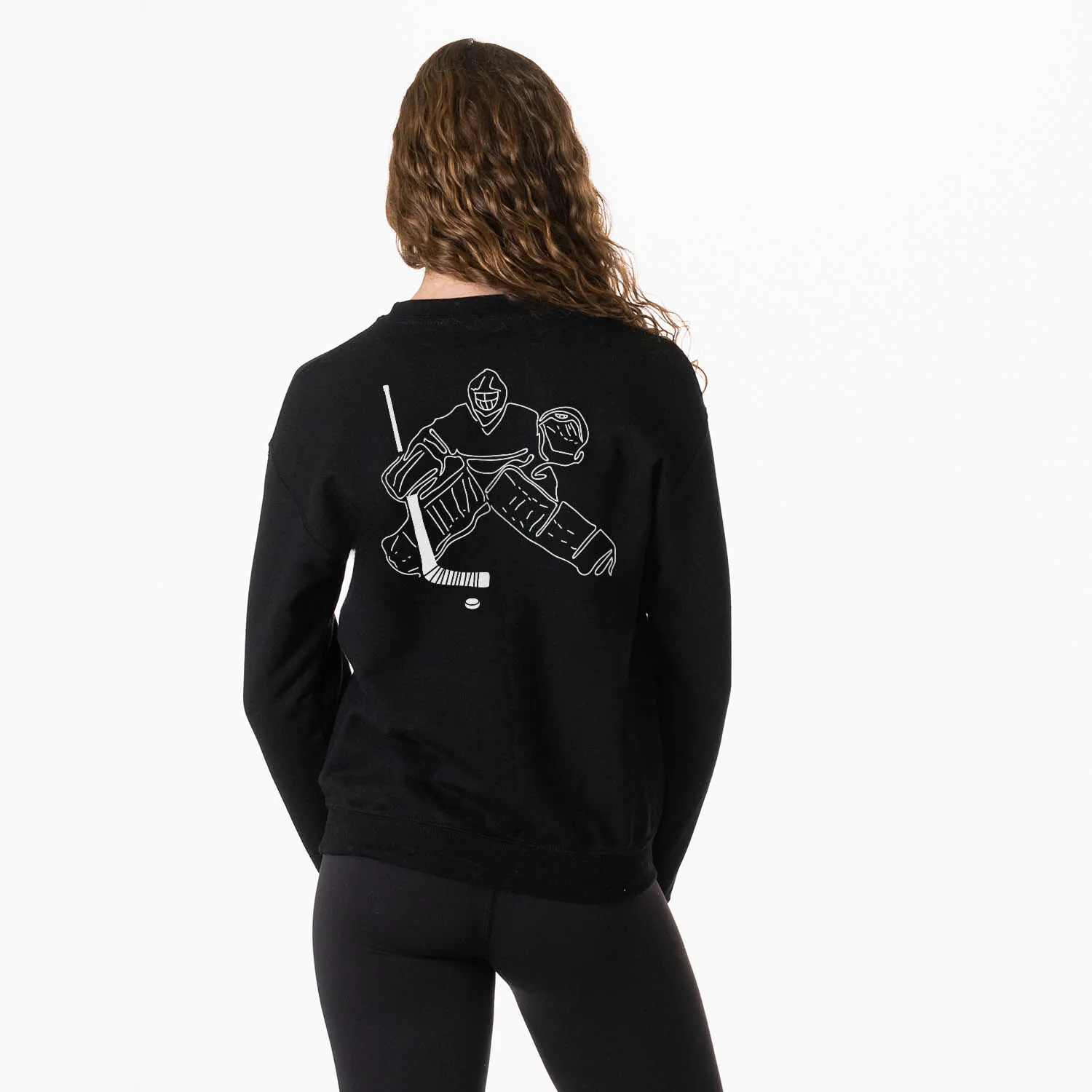 Hockey Crewneck Sweatshirt - Hockey Goalie Sketch (Back Design) 